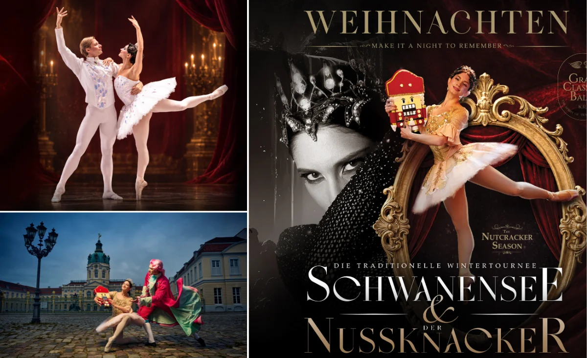 Dreiteilige Collage mit Balletttänzern in klassischen Posen